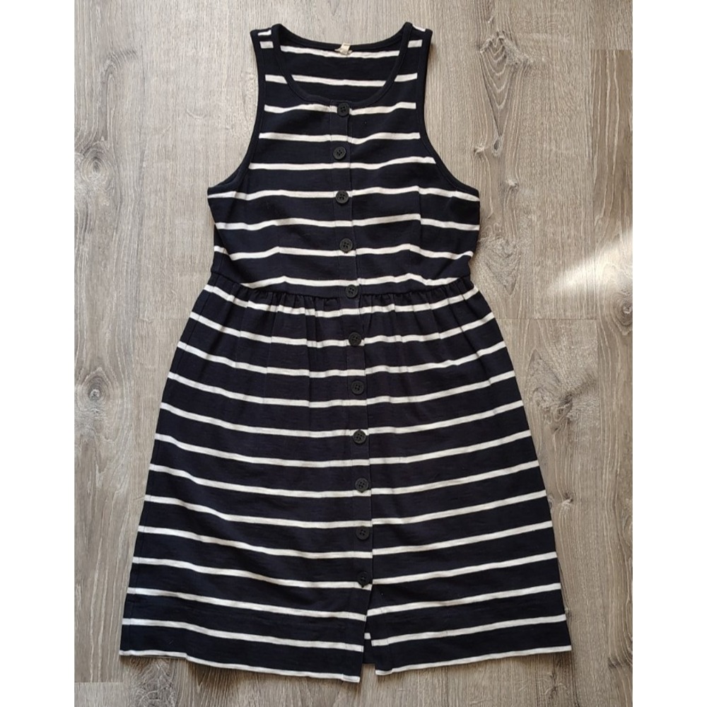 J.CREW Nautical Tank Dress‎ Navy Blue White Striped Anchor Buttons Sz S